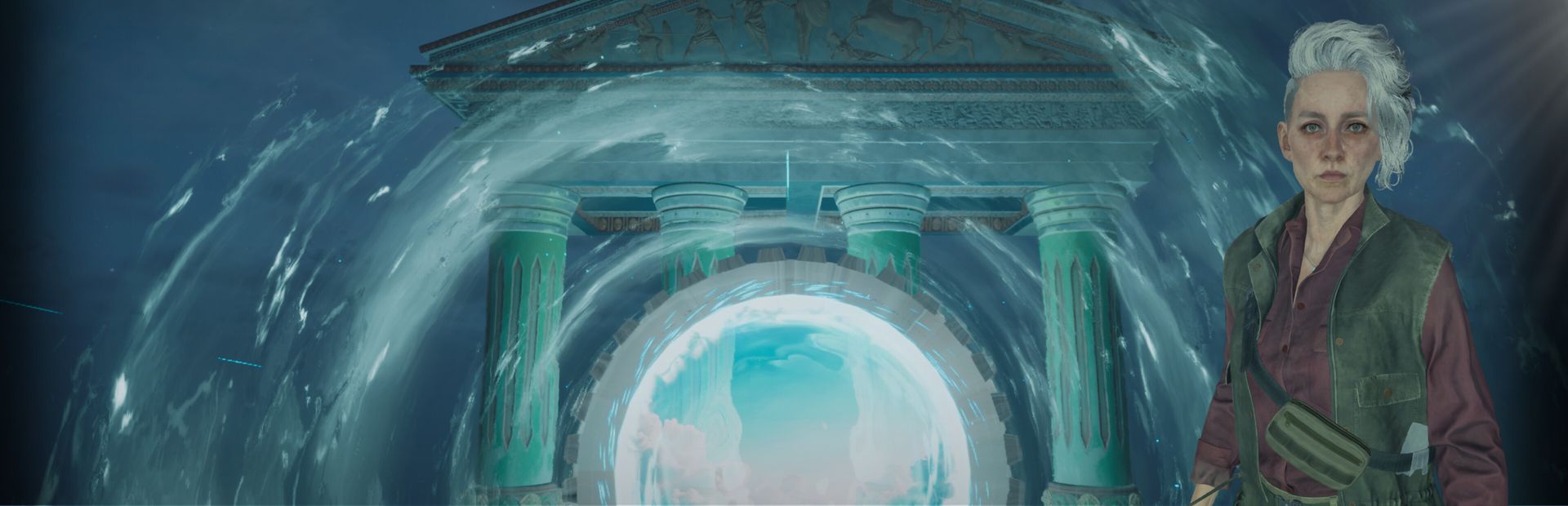 Aeon Tempus — zaman portalının önünde duran araştırmacı