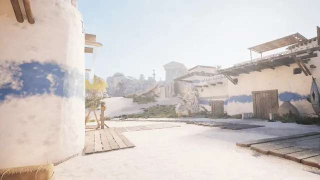 A whitewashed coastal settlement in the Aegean